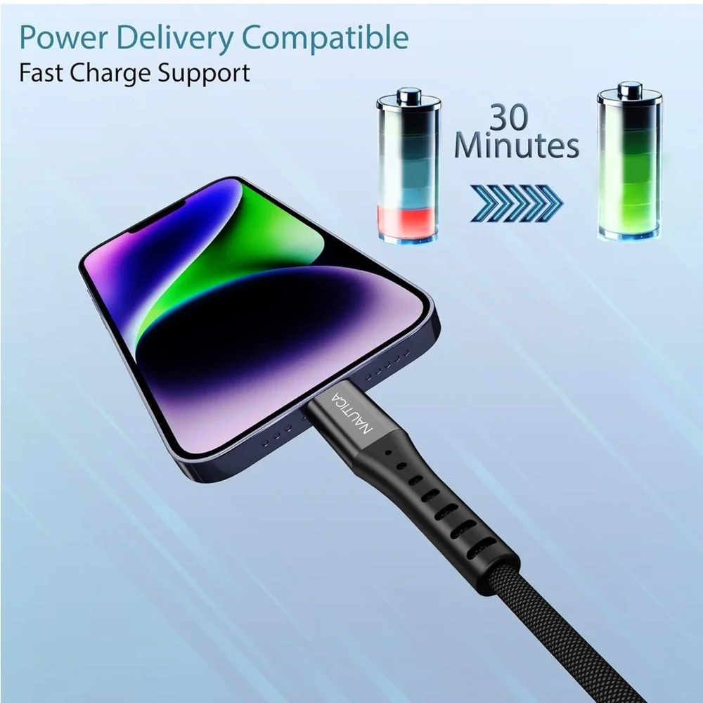 Nautica Black USB-C Cable 6 ft. Fast charging